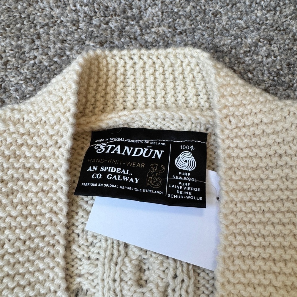 Vintage Cozy Irish Wool Cream Cable Knit Cardigan - Picture 9 of 15